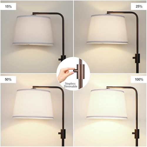 Dimmable Floor Lamp with Brown Linen Shade - Modern Arc Standing Light, 1000 Lumens LED Included