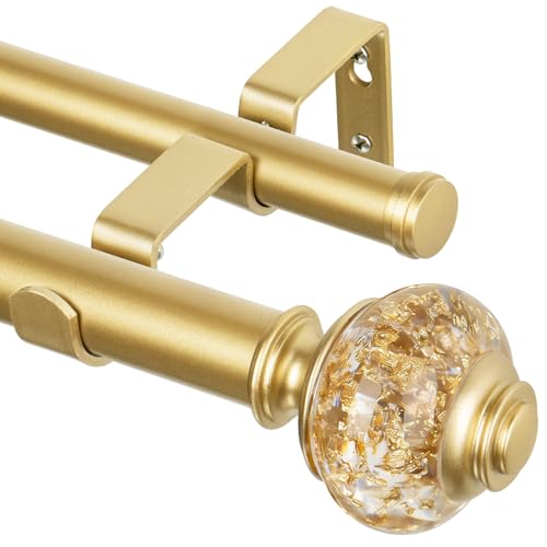 Double Curtain Rods for Windows 72-144 Inches - Gold Finials, Luxurious 1 Inch Diameter - Variation of THIS listing