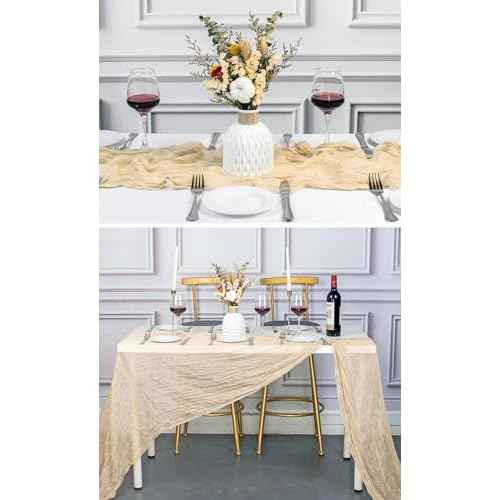 13Ft Beige Cheesecloth Table Runner, 35x160 inches Long Boho Gauze Cheese Cloth Table Runner, Cream Rustic Sheer Table Runners for Wedding Birthday Party Bridal Baby Shower Table Decorations
