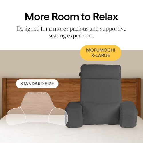 Gray 22-Inch XL Reading Pillow Bed Support with Armrests & 60° Backrest