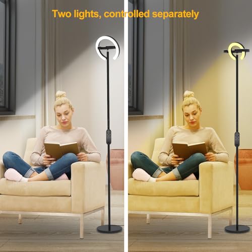 Black EPABINA 75.5-Inch Dual Rotatable C-Shaped LED Floor Lamp with 2 Ring Lights