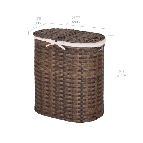 Handwoven Portable Laundry Hamper with Removable Liners - Mocha Brown, Oval 1-Pack
