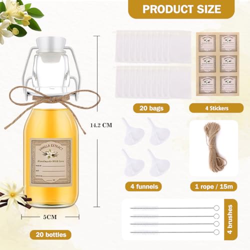 20 Pack 4 oz Swing Top Glass Bottles for Food Storage & DIY Vanilla Extract