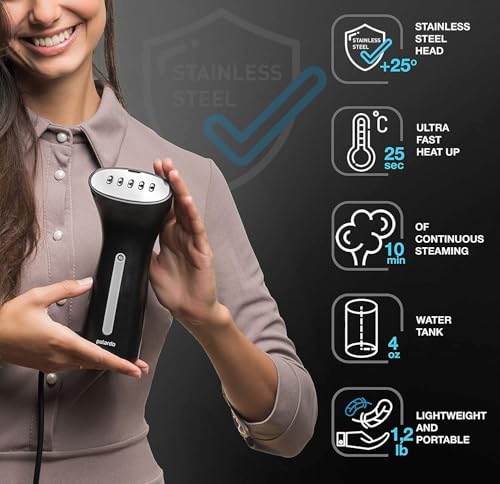 Polardo Black Travel Garment Steamer - Compact Handheld Clothes Steamer with Anti-Spill Tech