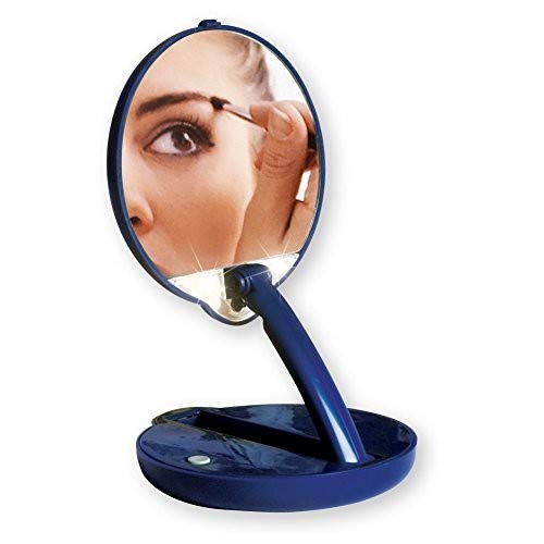 Floxite 15X Magnifying Lighted Compact Mirror Blue for Makeup & Skin Care