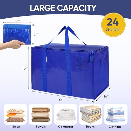 Blue Heavy Duty Moving Storage Bags 8 Pack - Extra Large Waterproof Closet Organizers