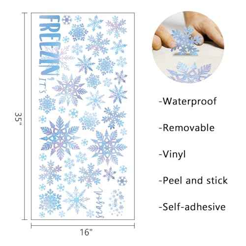 Mfault Winter Blue Snowflake Wall Decals Stickers, It's Freezin' Season Snow Decorations Bedroom Art, Seasonal Christmas Home Kitchen Decor