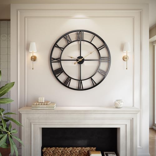 Vantic 32 Inch Large Wall Clock Black Roman Numeral Oversized Metal Clock - Modern Home Decor