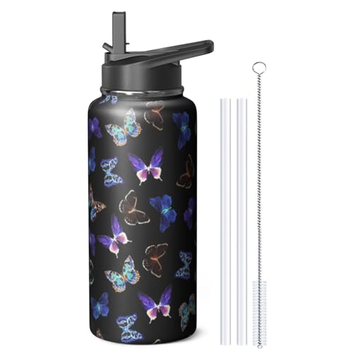 Kearscupra Butterfly 32oz Stainless Steel Tumbler with Handle, Flip Straw – Insulated Travel Mug