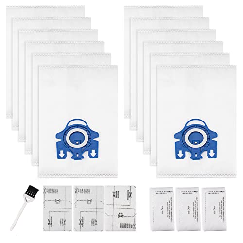 Blue & White 12 Pack 3D Airclean Vacuum Bags for Miele GN Series C1 Complete