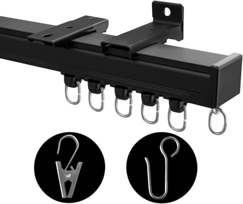 MaKefeile Heavy Duty Ceiling Curtain Track System Black 12ft-15ft for Room Divider