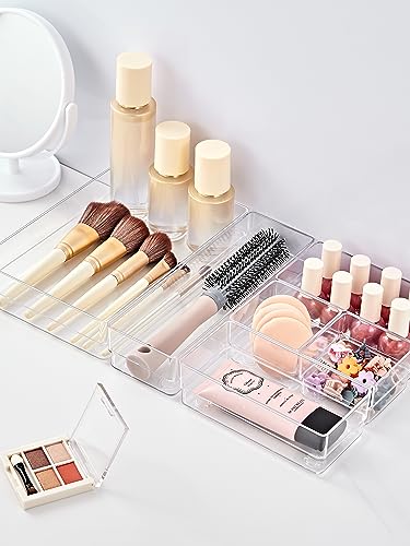 37 PCS Clear Drawer Organizer Set - 4 Sizes, Stackable, Non-Slip Storage Trays