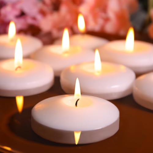 Capaniel 80 Pack 3 Inch White Floating Candles - 8 Hour Burn Time, Real Wax