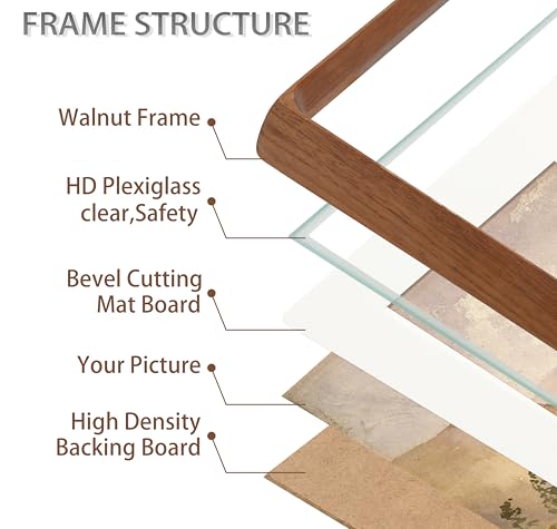 Gdfmsc Walnut 18x24 Picture Frame with Mat for 16x20, Handcrafted Rounded Corners