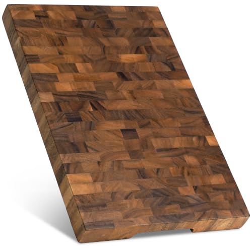 Exotic Suar End Grain Cutting Board 20 x 13 Inch - Heavy Duty Butcher Block with Non-Slip Feet