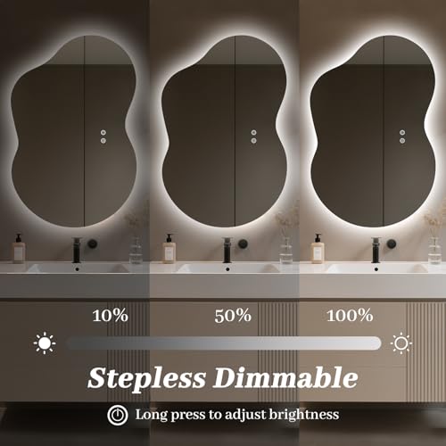 36x24 Inch WallBeyond Irregular LED Bathroom Mirror with Dimmable Lights, Anti-Fog, Dual Mounting