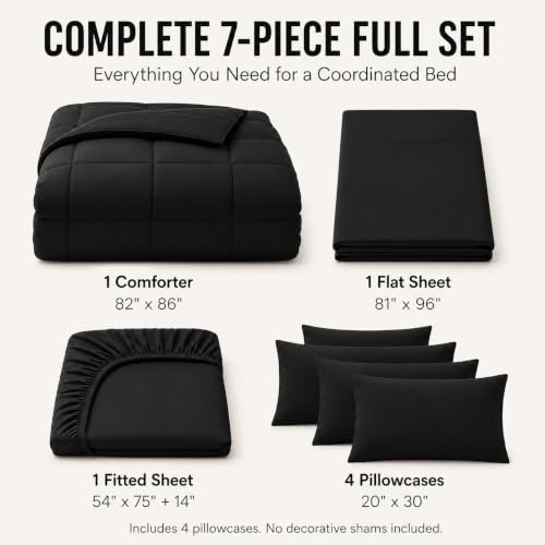 CozyLux Full Size Black Comforter Set - 7-Piece Bed in a Bag, All-Season Warmth