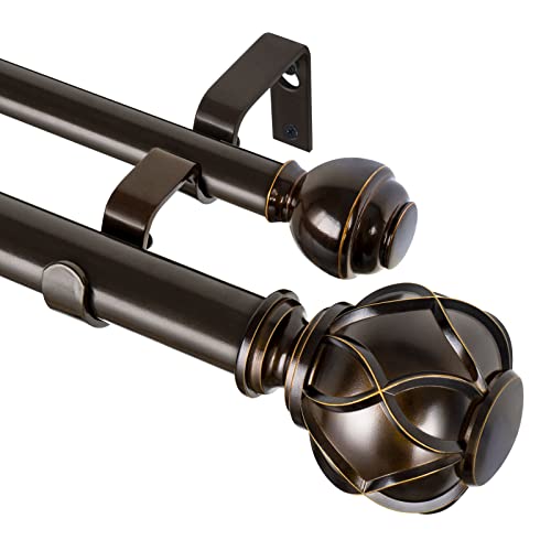 KAMANINA Double Curtain Rods for Windows 72 to 144 Inch, Adjustable,