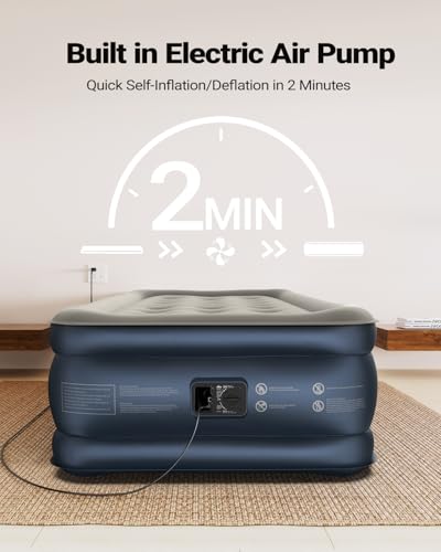 Grey Twin XL Air Mattress with Built-In Pump, 80-Inch Long, Raised Support