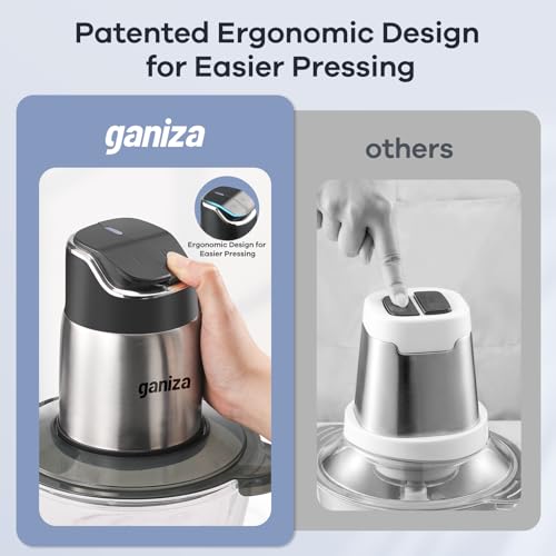 Ganiza Food Processor with Dual Bowls - 2-Speed Meat & Vegetable Chopper - Silver