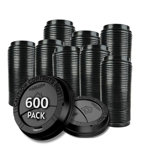 Homelance Disposable Black Coffee Cup Lids 10-20 oz, Leak-Proof & Heat-Resistant (Pack of 600)