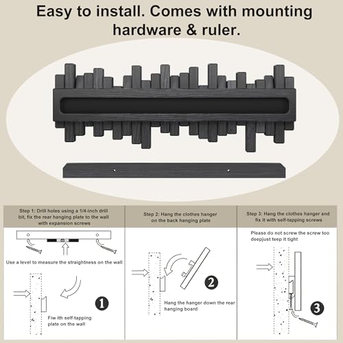 Wall Mount Coat Rack with Flip-Down Hooks - Rustic Oak Finish