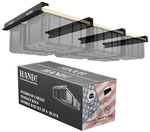 Heavy Duty Garage Overhead Storage Rack with 6 Black Bins - Connectable Ceiling Shelving System