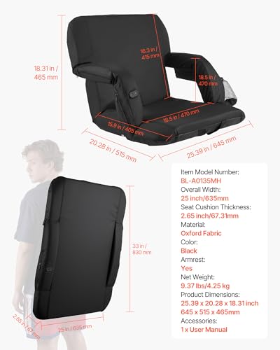 Heated Stadium Chair with Pockets, Adjustable Back, Portable Camping & Sports Seating