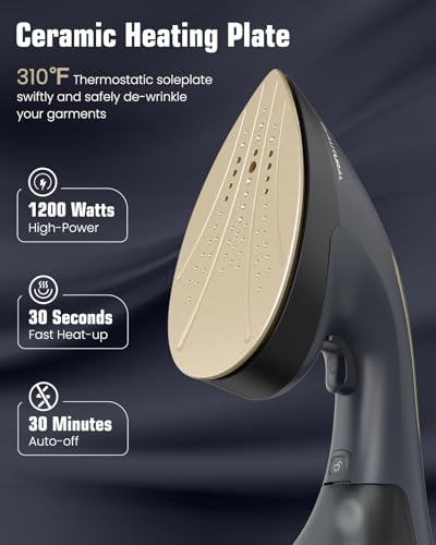 BEAUTURAL Navy Handheld Steamer & Iron 1200W 2-in-1 Clothes Steamer