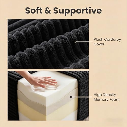 Black 25.6-Inch Boneless Corduroy Ottoman Footstool - Memory Foam Living Room Seat - Variation of THIS listing