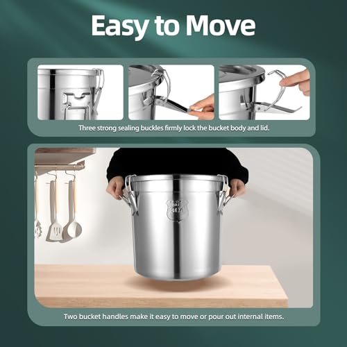 21L Food Storage Container - 5.5Gal Stainless Steel Airtight Food Storage Bin with Lid