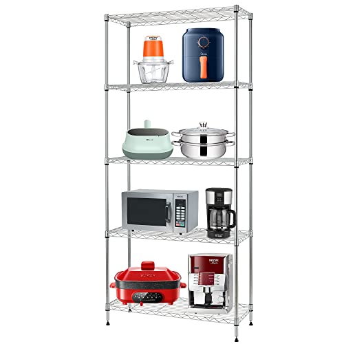 5-Tier Wire Shelf Chrome 24x14x60 Inch Heavy Duty Storage Rack