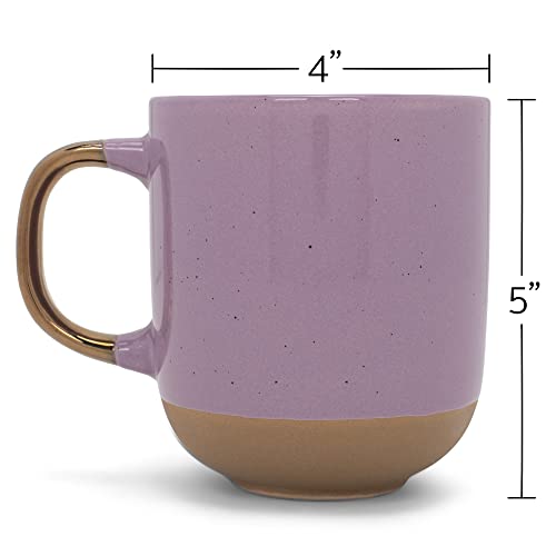Elanze Speckled 16oz Ceramic Mugs with Metallic Purple Handle – Set of 4