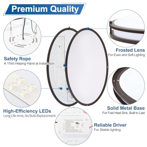 DAKASON 24-Inch Oval LED Flush Mount Ceiling Light Fixture - Oil Rubbed Brown