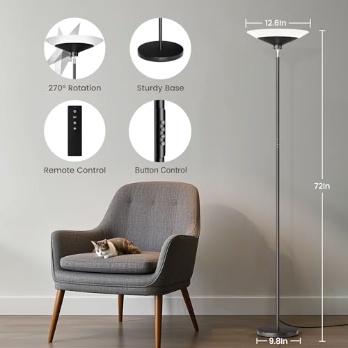 Black SIBRILLE 72-Inch Dimmable LED Torchiere Floor Lamp with Remote Control