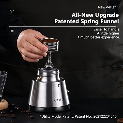 Electric Moka Coffee Maker 3/6 Cup with Glass Top, Stainless Steel Body