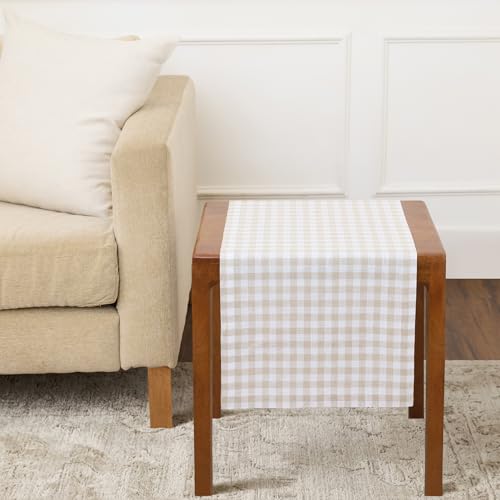 Solino Home Natural Linen Table Runner 14 x 36 inches Gingham Check - Pure European Flax