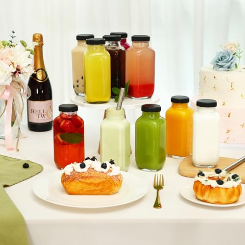 CUCUMI 24pcs 16oz Glass Juice Bottles with Lids, Stickers, & Accessories