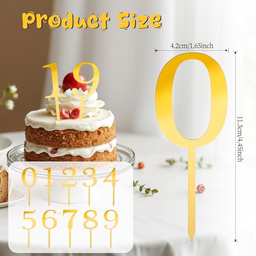 0-9 Numbers Cake Topper, Ymapinc 10 Pcs Acrylic Cake Topper Numbers for Gold Happy Birthday Christmas Wedding Party Anniversary DIY Supplies Set