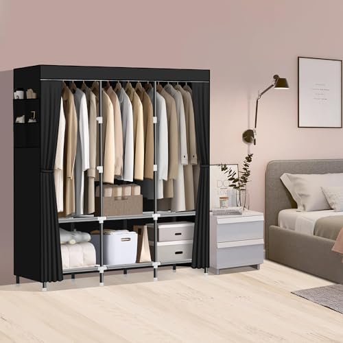 LOKEME Black Portable Wardrobe Closet Steel Pipe 19mm, 70.6in Storage