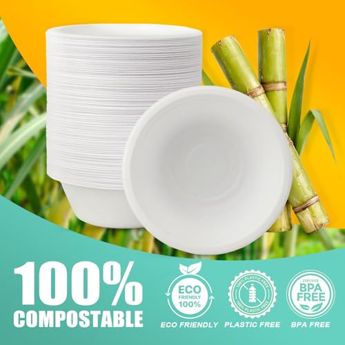 White Compostable Paper Bowls 12oz Bulk Pack of 500 - Eco-Friendly Disposable Dinnerware