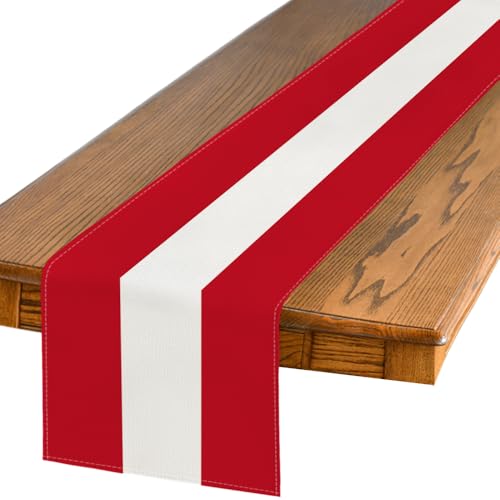Artoid Mode Red and Beige Stripes New Year Christmas Table Runner, Seasonal Winter Kitchen Dining Table Decoration for Home Party Decor 13x72 Inch