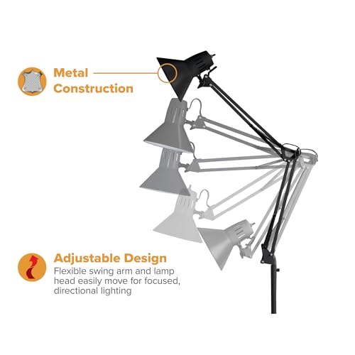 Bostitch Office VLF100F Swing Arm Metal Floor Lamp, 72" Tall with