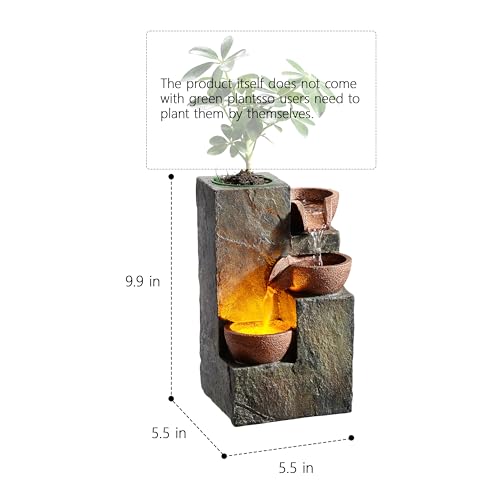 Dark Grey 3-Tier Indoor Water Fountain with LED Light, Tabletop Rock Waterfall