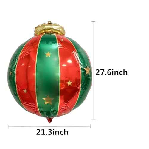 Soochat Christmas Foil Balloons Christmas Hanging Ball Mylar Foil Balloons Christmas Red Green And Gold Balloon for Christmas New Year Holiday Party Decorations
