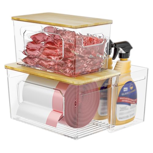 3-in-1 Trash Bag Holder Under Sink Organizer with Bamboo Lid