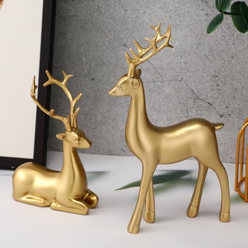 12 Pcs Gold Reindeer Figurines Set - Indoor Christmas Decorative Deer Sculptures