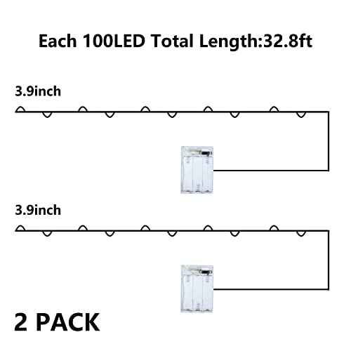 Christmas String Lights Red Green White Copper Wire, 2 Pack Total 200LED Fairy Lights Waterproof Twinkle Lights for Xmas, Bedroom, Garden, Patio, Outdoor Decor- Red White Green