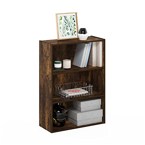 Furinno Pasir 3-Tier Book Shelf - Amber Pine, Wide Storage Organizer