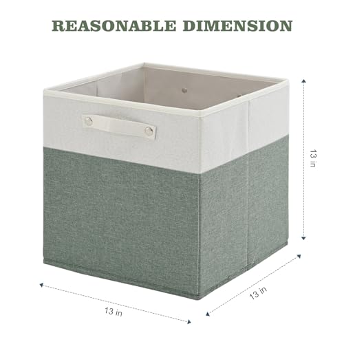 FinishingBo 13x13x13 Storage Cube Bins - White & Green 4 Pack, Foldable Linen Baskets